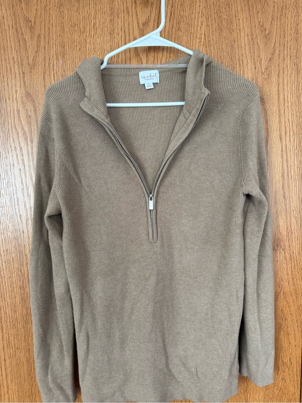 Quarter-Zip Hoodie Sweat Set in Tan